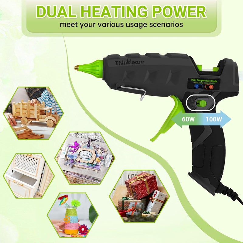 ThinkLearn 60/100W Dual Power Hot Glue Gun Kit with 15 Glue Sticks (7/16"), Heavy Duty Large Glue Gun for Crafts, DIY, Home Repairs - Gray - Image 2